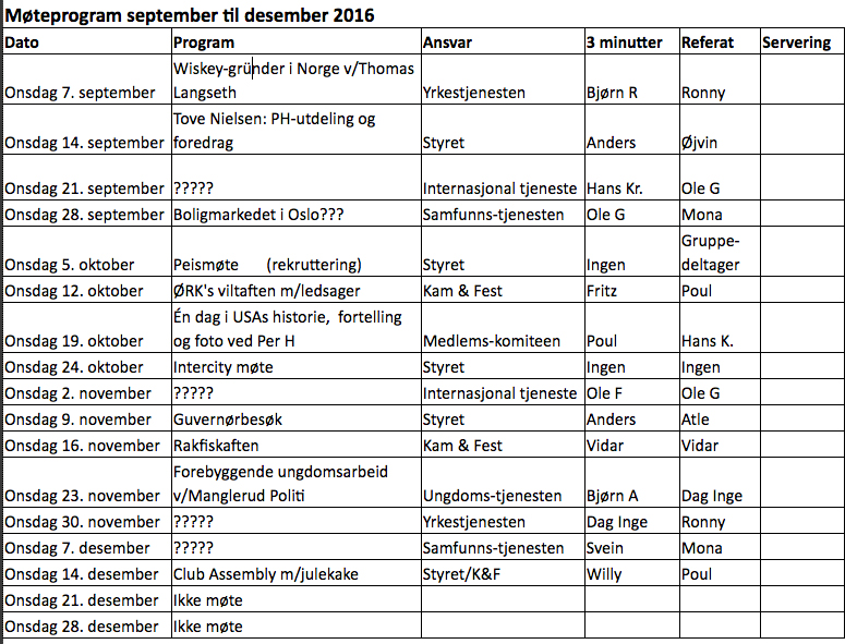 Møteprogram høsten 2016